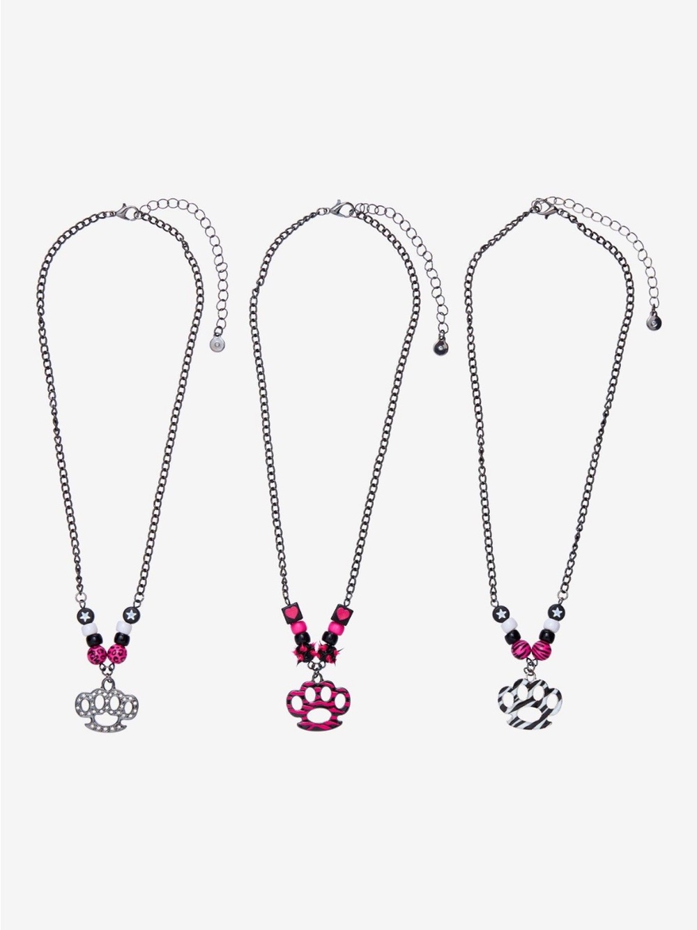 Pink and Black Paw Pendant Necklaces - Set of 3